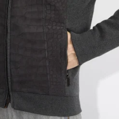 New Knit Blouson With Crocodile Leather Inserts Mens Knitwear