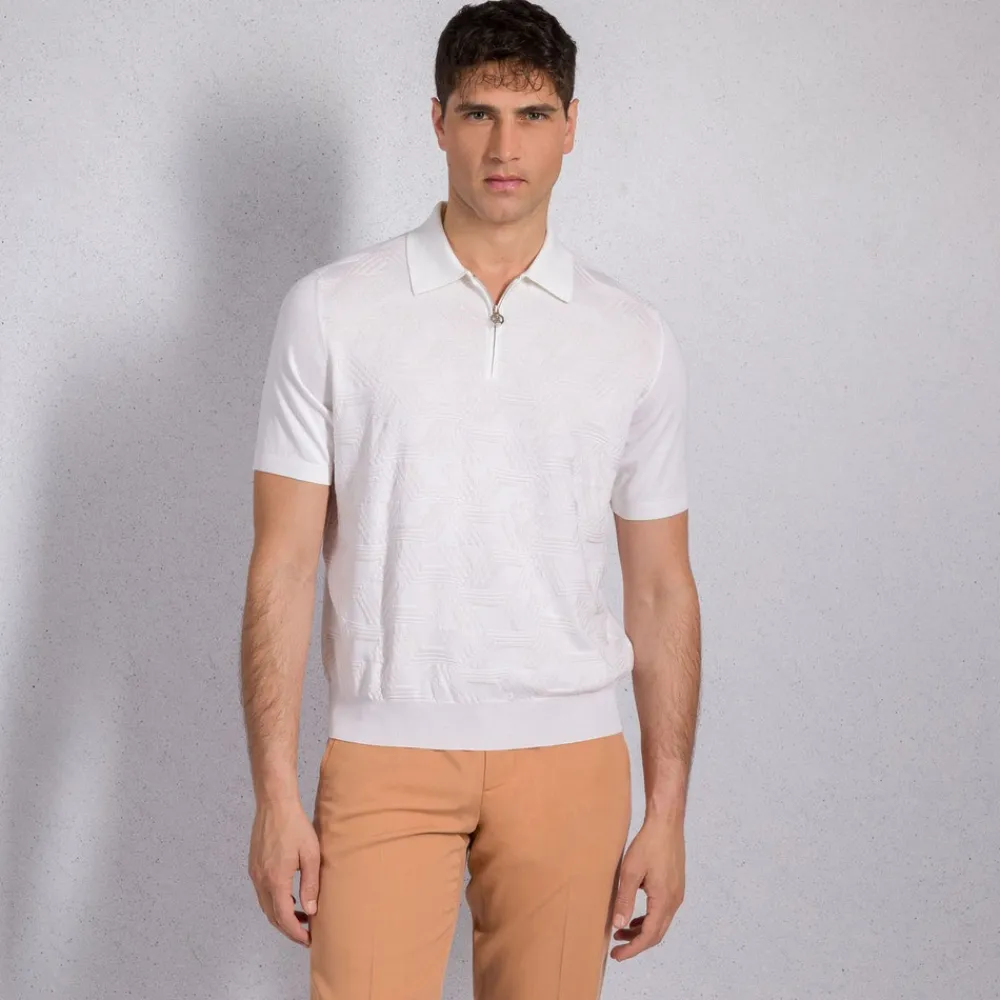 New Knit Short Sleeve Zip Polo Mens Knitwear