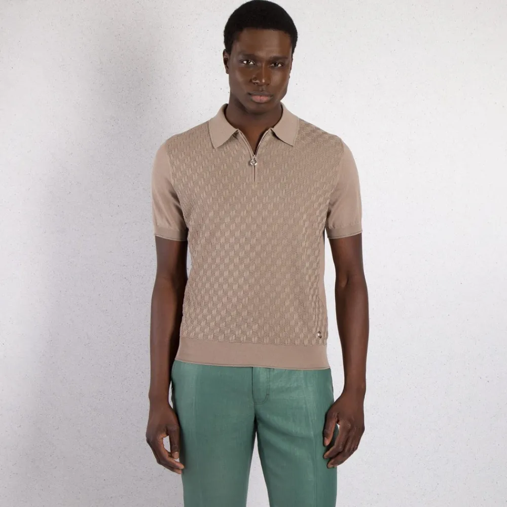 Outlet Knit Short Sleeve Zip Polo Mens Knitwear