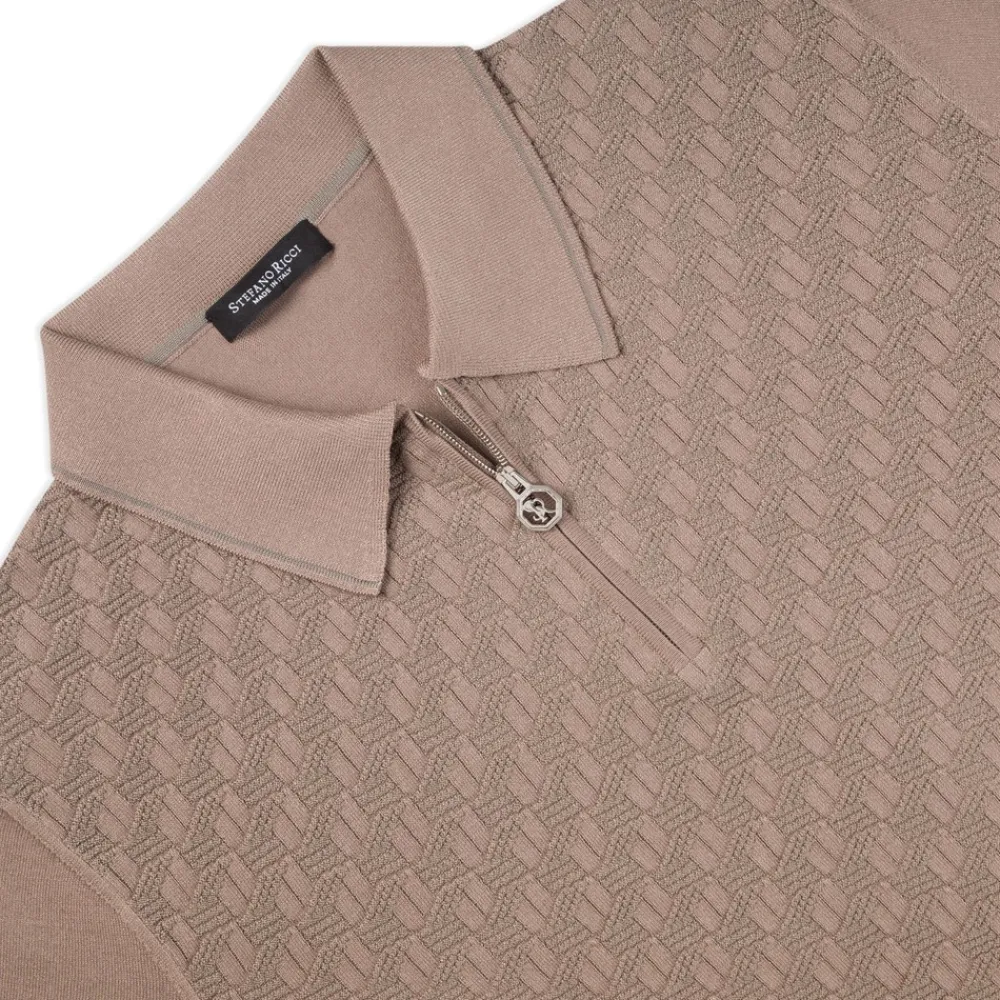 Outlet Knit Short Sleeve Zip Polo Mens Knitwear