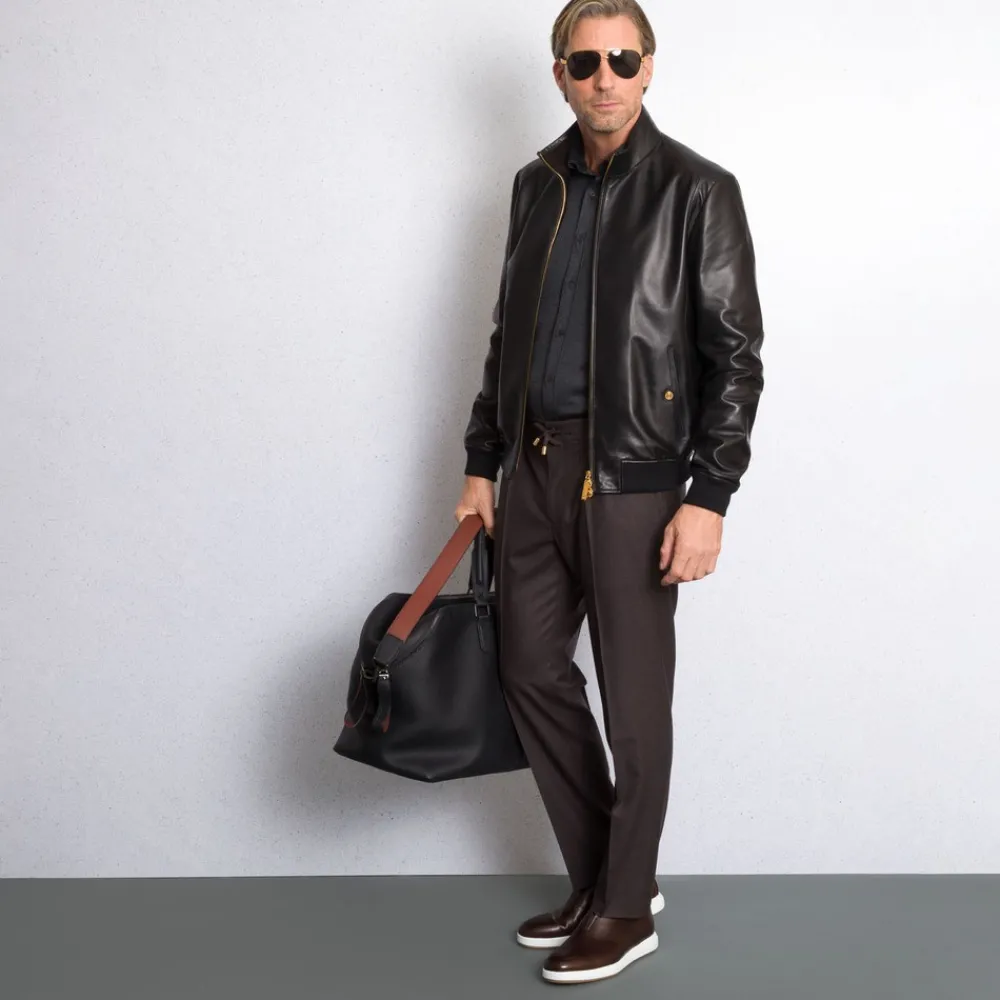 Fashion Lambskin Leather And Shearling Blouson Mens Outerwear