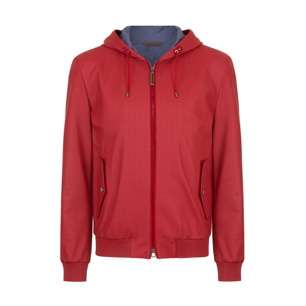 Best Sale Lambskin Leather Hooded Blouson Mens Outerwear