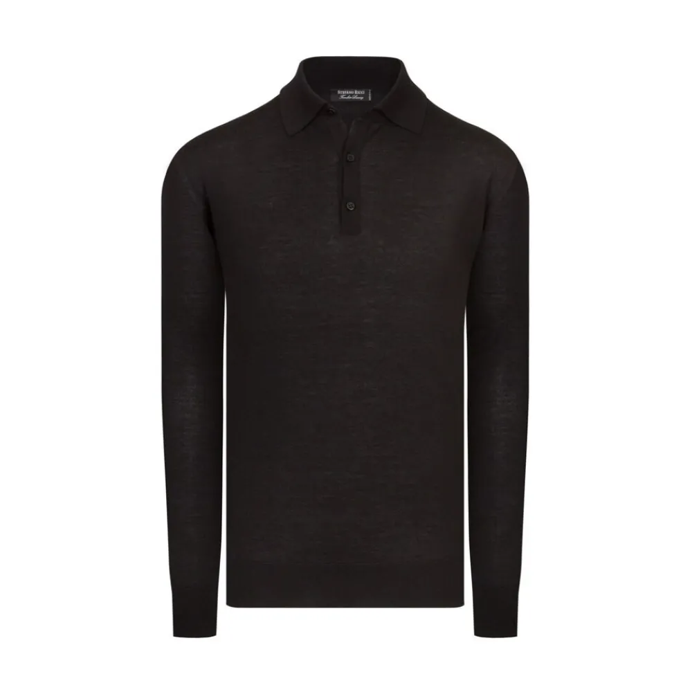 Online Long Sleeved Three Button Polo Mens Knitwear