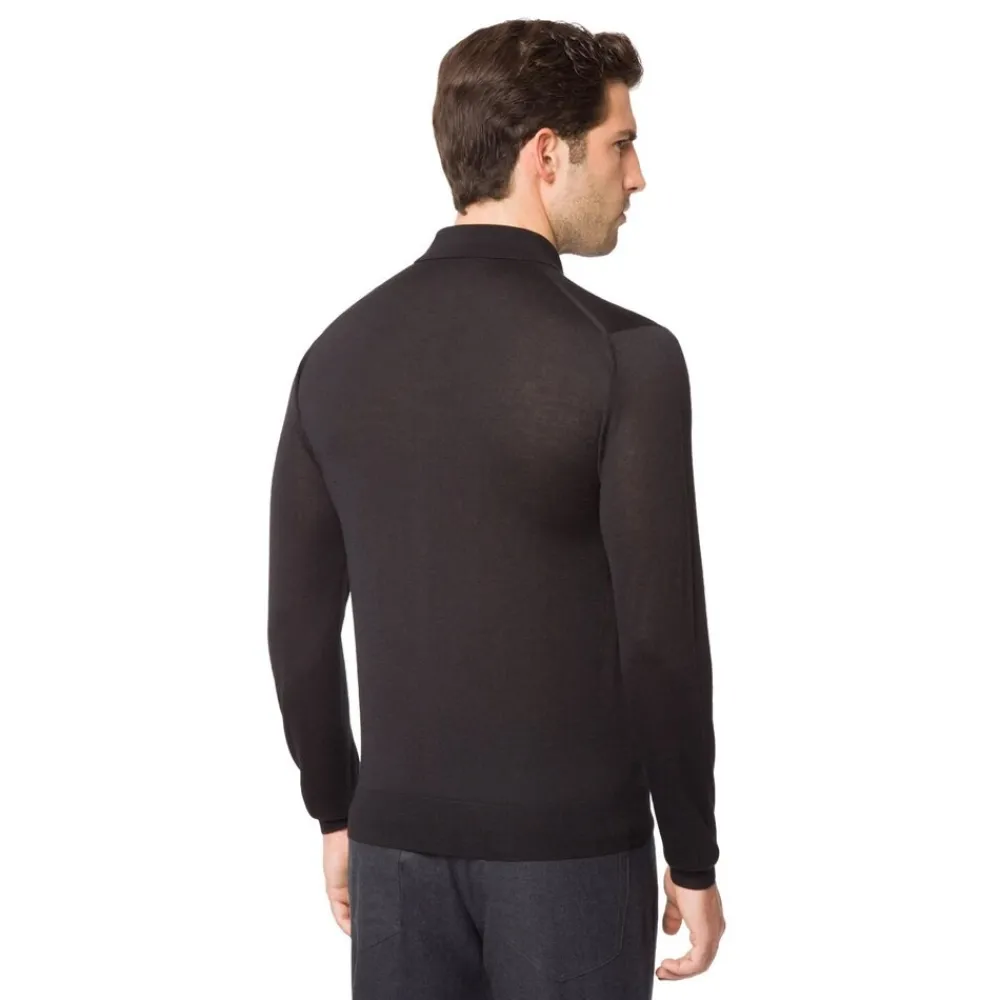 Online Long Sleeved Three Button Polo Mens Knitwear