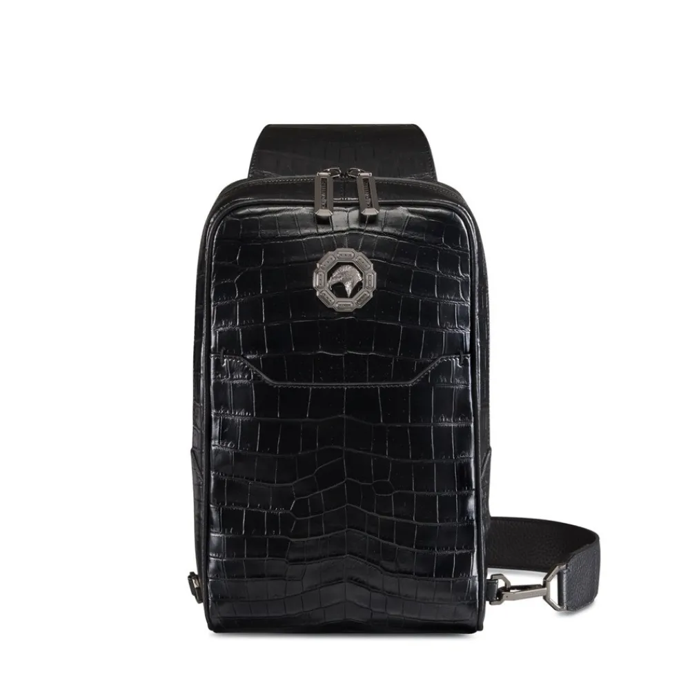 Clearance Matted Crocodile And Calfskin Leather Sling Backpack Bags