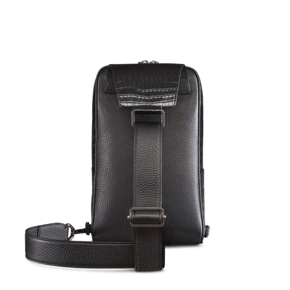 Clearance Matted Crocodile And Calfskin Leather Sling Backpack Bags