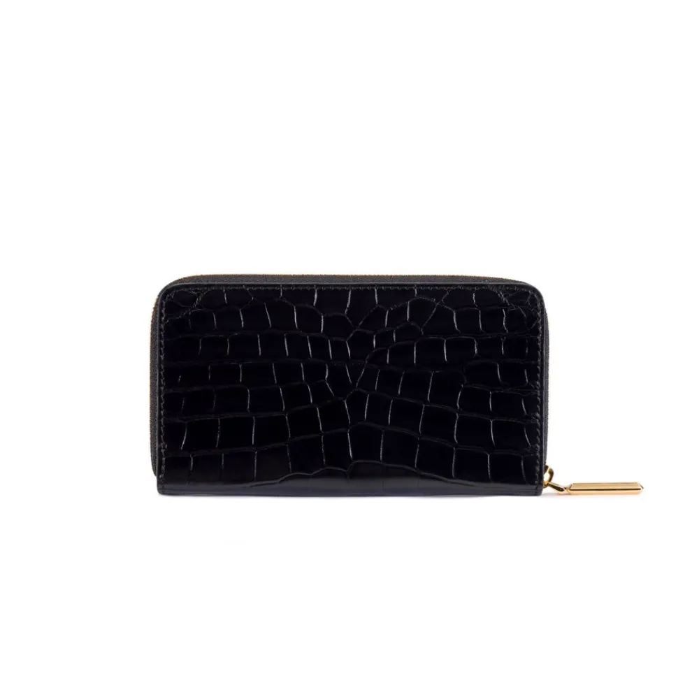 Cheap Matted Crocodile Leather Zip-Around Wallet Small Leather Goods