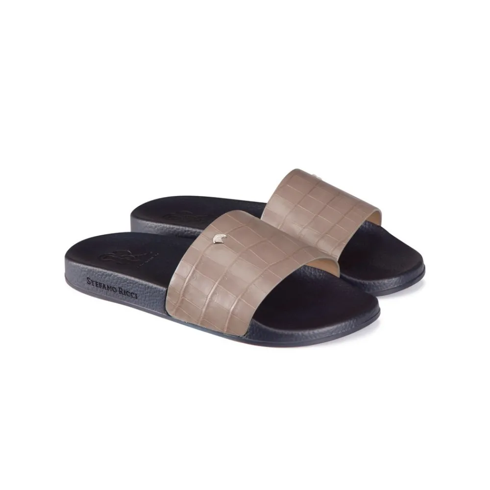 Cheap Matted Crocodile Leather Slides Espadrilles & Sandals