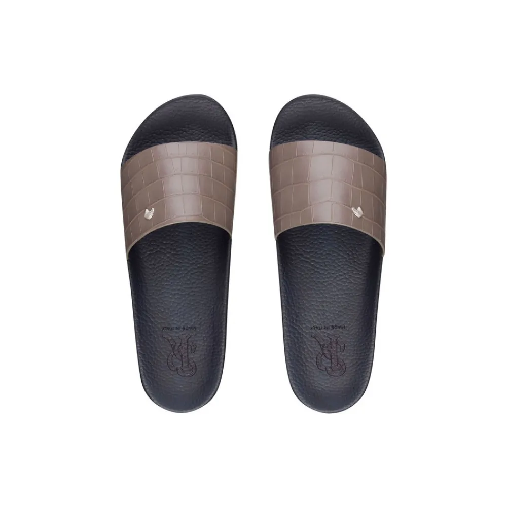 Cheap Matted Crocodile Leather Slides Espadrilles & Sandals