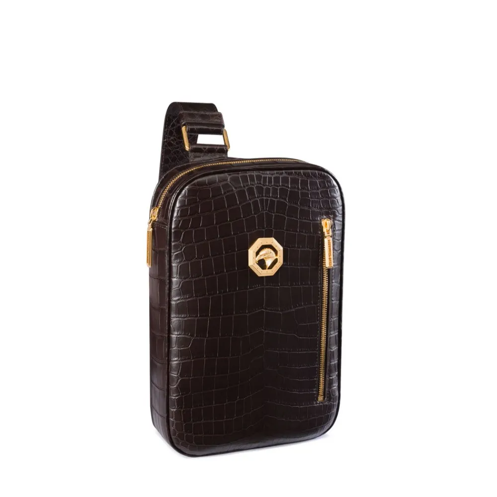 Discount Matted Crocodile Leather Sling Backpack Bags