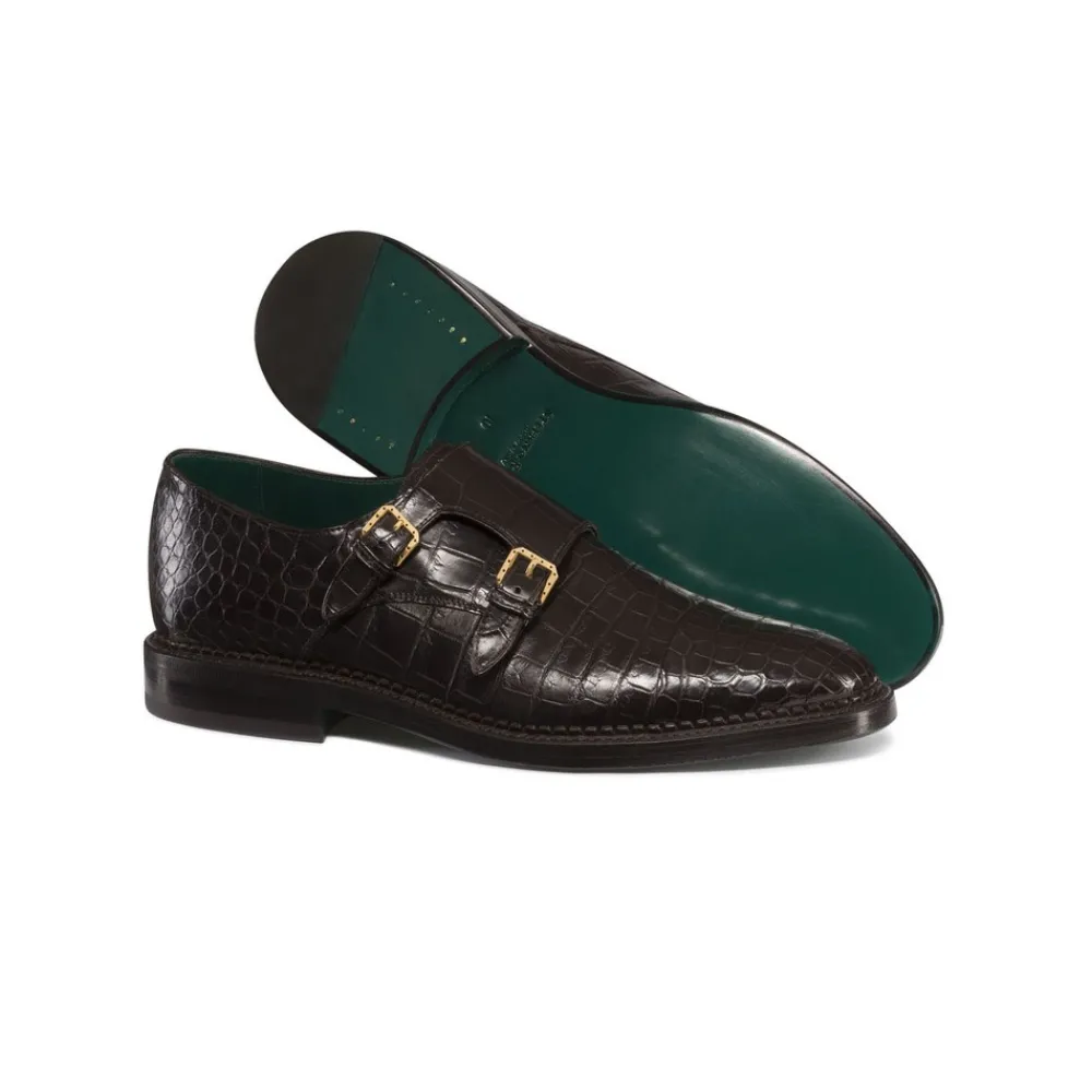 Store Matted Crocodile Monk Strap Shoes Dress Shoes