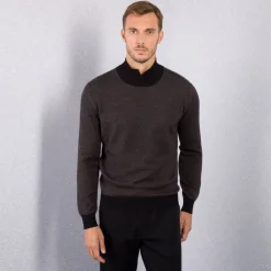 New Open Collar Mockneck Sweater Mens Knitwear
