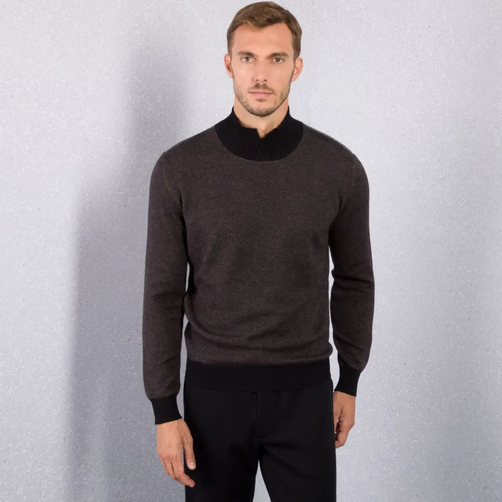 New Open Collar Mockneck Sweater Mens Knitwear