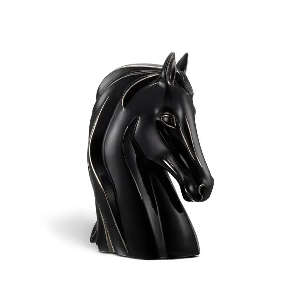 Clearance Platinum Black Shiny Large Porcelain Horse Bust Ornament Porcelain Line