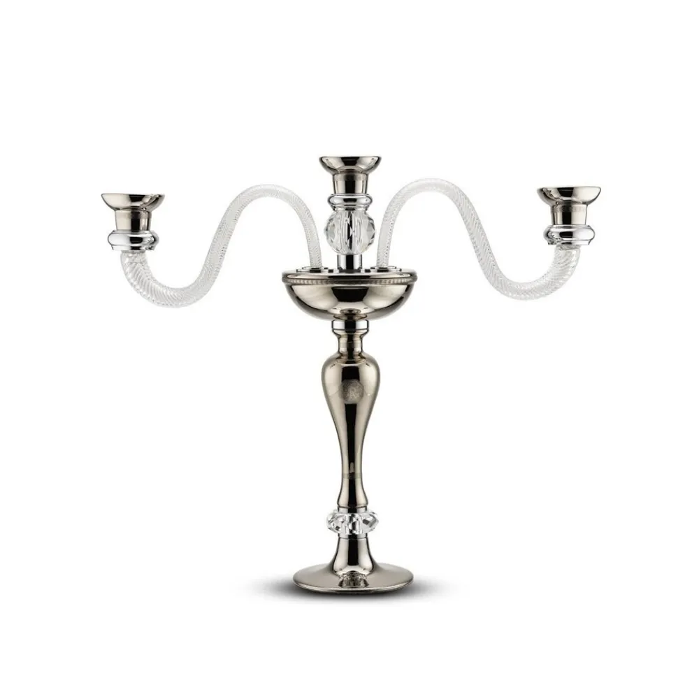 Clearance Platinum Shiny Three Arm Candle Holder Porcelain Line