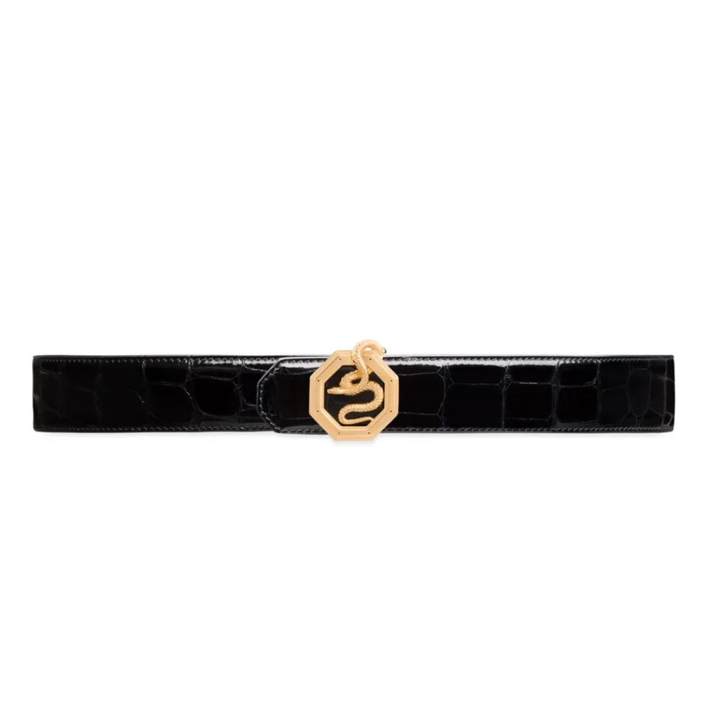 Outlet Polished Crocodile Leather Belt Belts