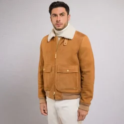 Clearance Shearling And Lambskin Leather Blouson Mens Outerwear
