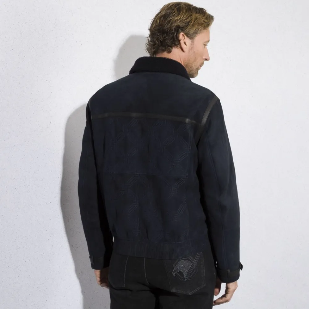 Best Sale Shearling And Leather Blouson Mens Outerwear