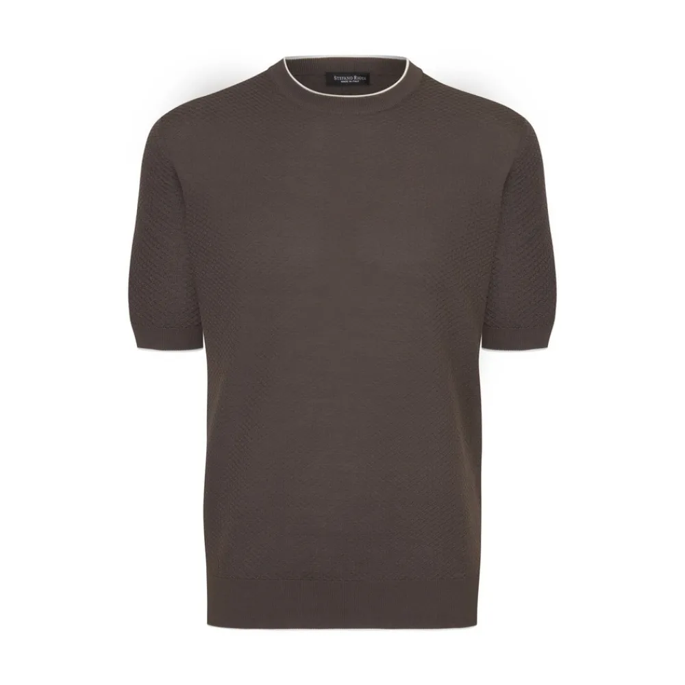 Outlet Short Sleeve Silk Crewneck Sweater Mens Knitwear