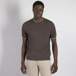 Outlet Short Sleeve Silk Crewneck Sweater Mens Knitwear