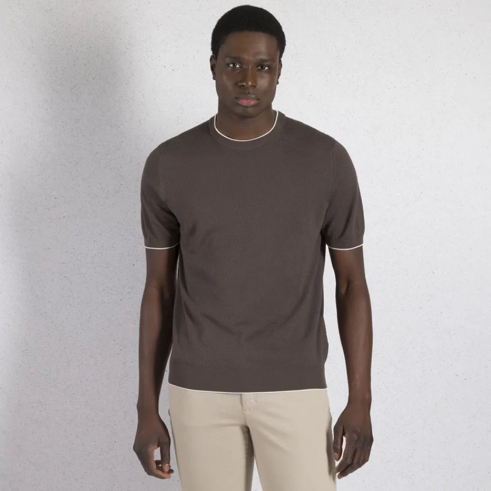 Outlet Short Sleeve Silk Crewneck Sweater Mens Knitwear