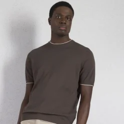 Outlet Short Sleeve Silk Crewneck Sweater Mens Knitwear