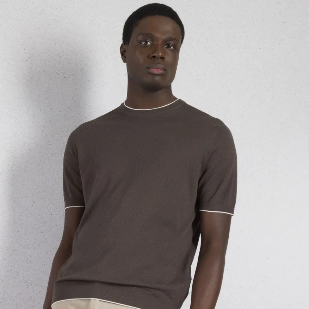 Outlet Short Sleeve Silk Crewneck Sweater Mens Knitwear