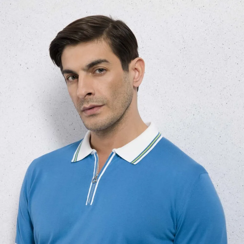 Cheap Short Sleeve Zip Polo Shirt Mens Knitwear