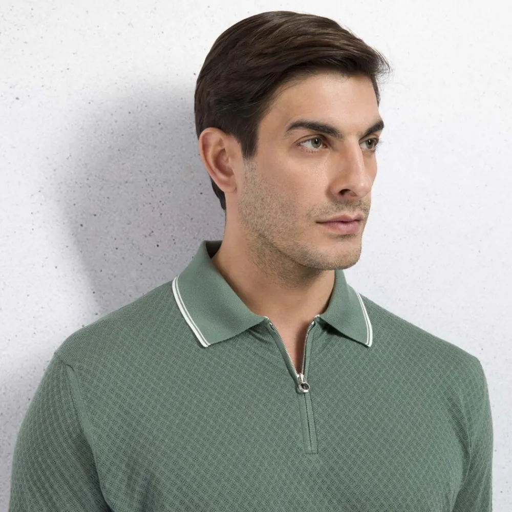 Cheap Silk And Cotton Zip Polo Shirt Mens Knitwear