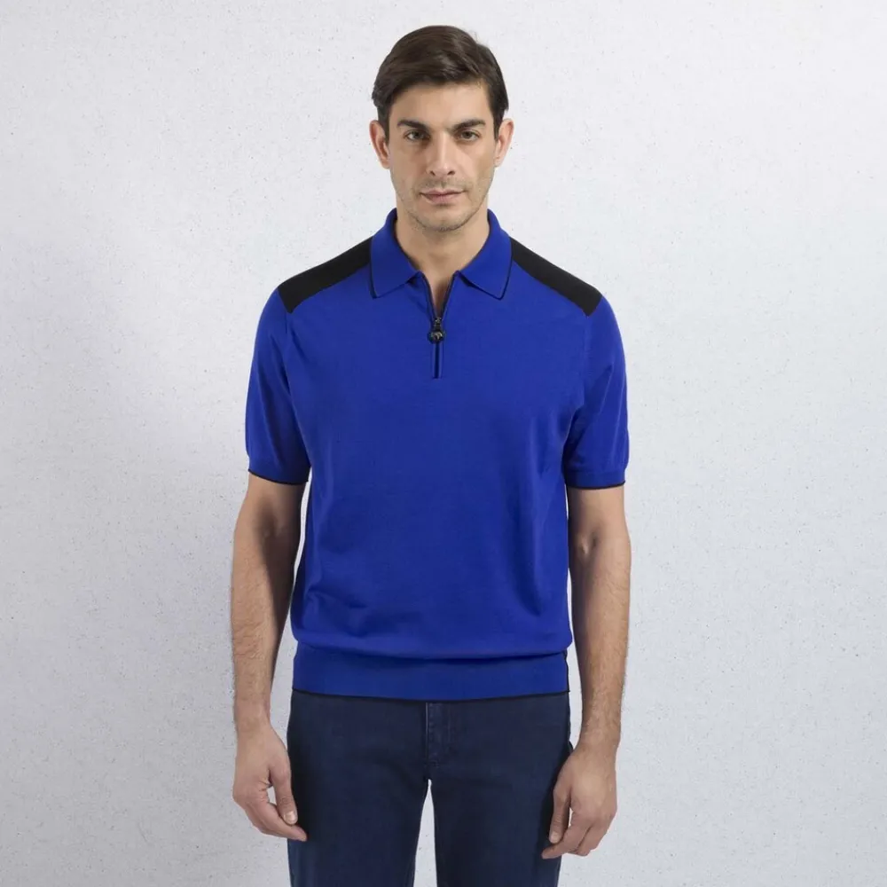 Shop Silk And Cotton Zip Polo Mens Knitwear