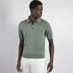 Fashion Silk And Crocodile Zip Polo Shirt Mens Knitwear