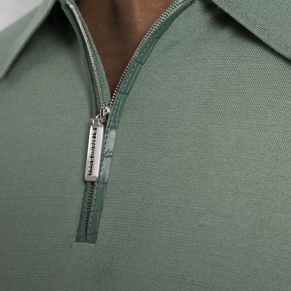 Fashion Silk And Crocodile Zip Polo Shirt Mens Knitwear