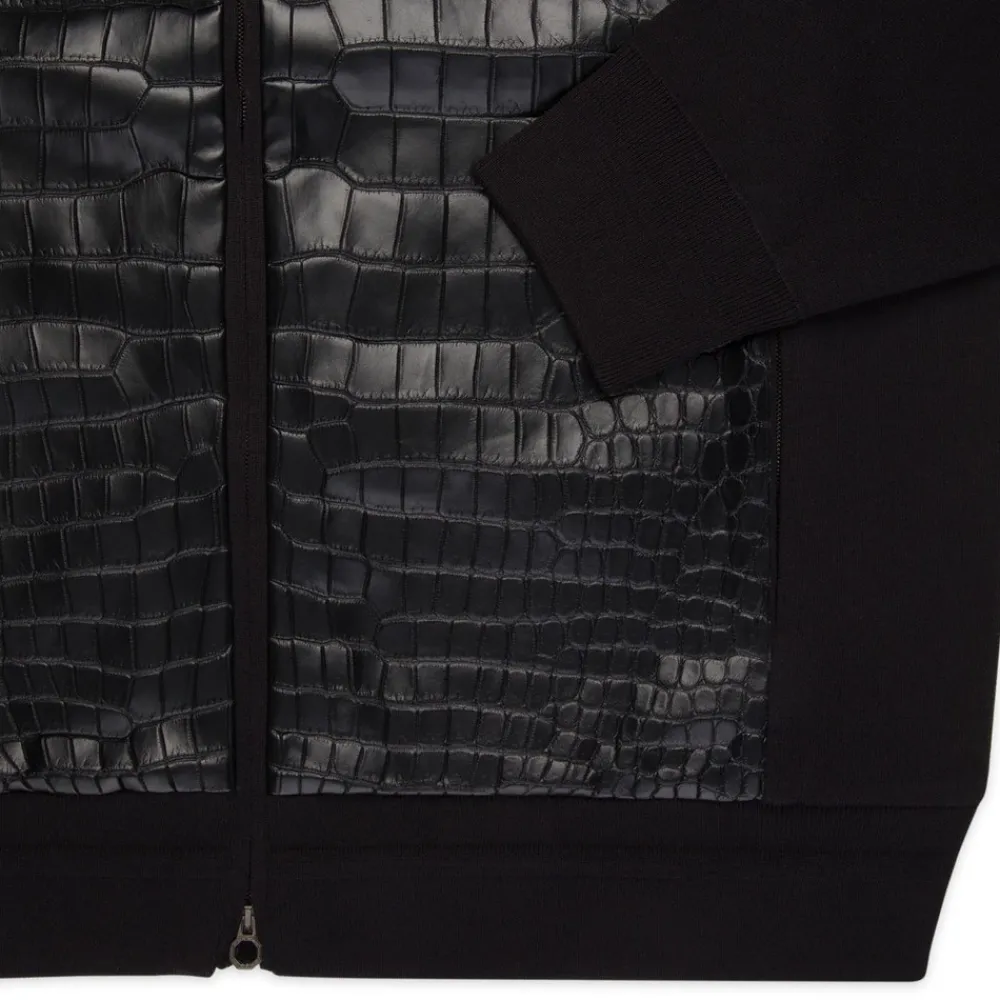 Sale Silk, Cotton And Crocodile Leather Blouson Mens Knitwear