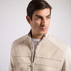 Sale Silk, Cotton And Crocodile Leather Blouson Mens Knitwear