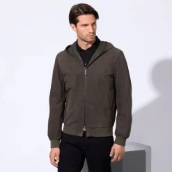 Outlet Suede And Leather Hooded Blouson Mens Last Sizes