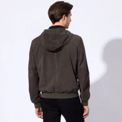 Outlet Suede And Leather Hooded Blouson Mens Last Sizes
