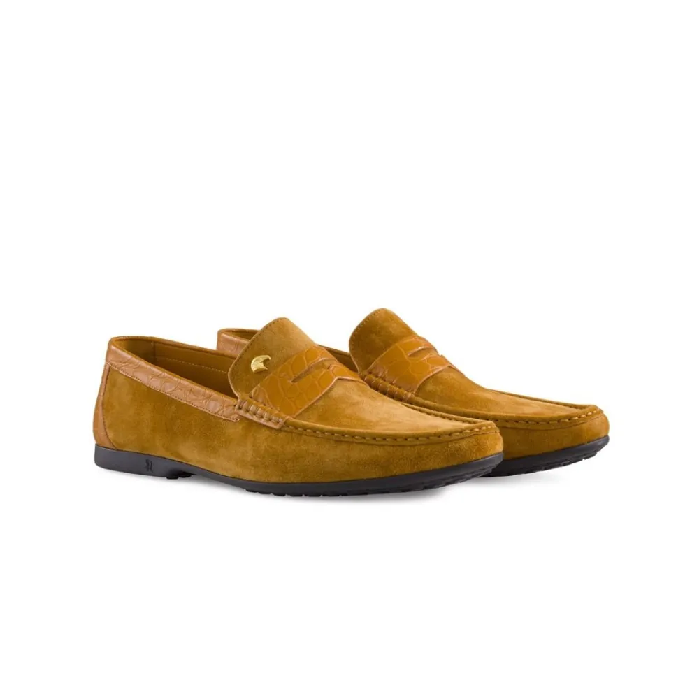 Cheap Suede And Matted Crocodile Leather Penny Slot Loafers Loafers
