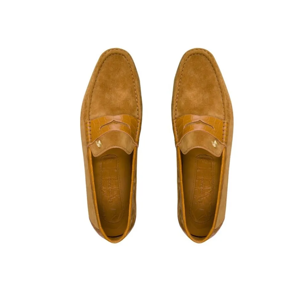 Cheap Suede And Matted Crocodile Leather Penny Slot Loafers Loafers