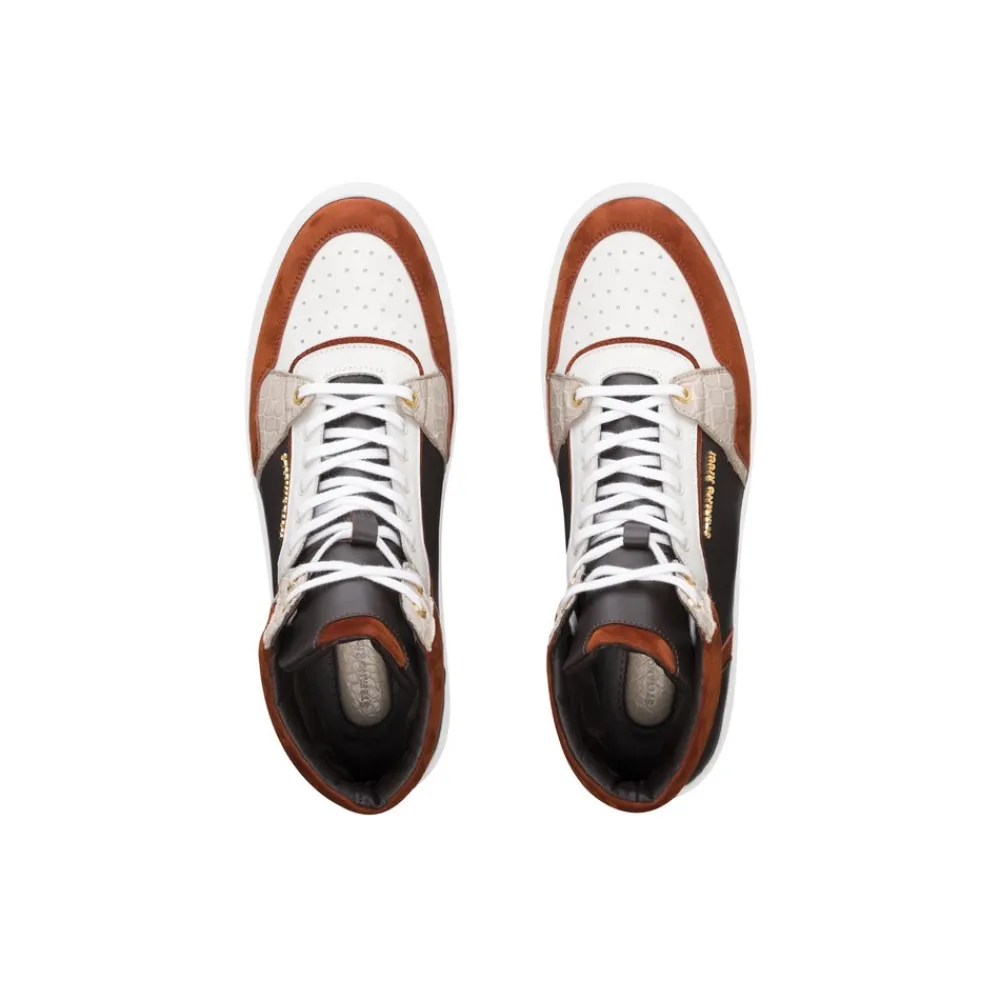 Fashion Suede, Calfskin And Crocodile Leather High Top Sneakers Boots