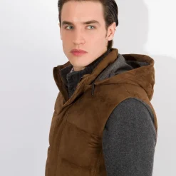 Shop Suede Hooded Gilet Mens Last Sizes