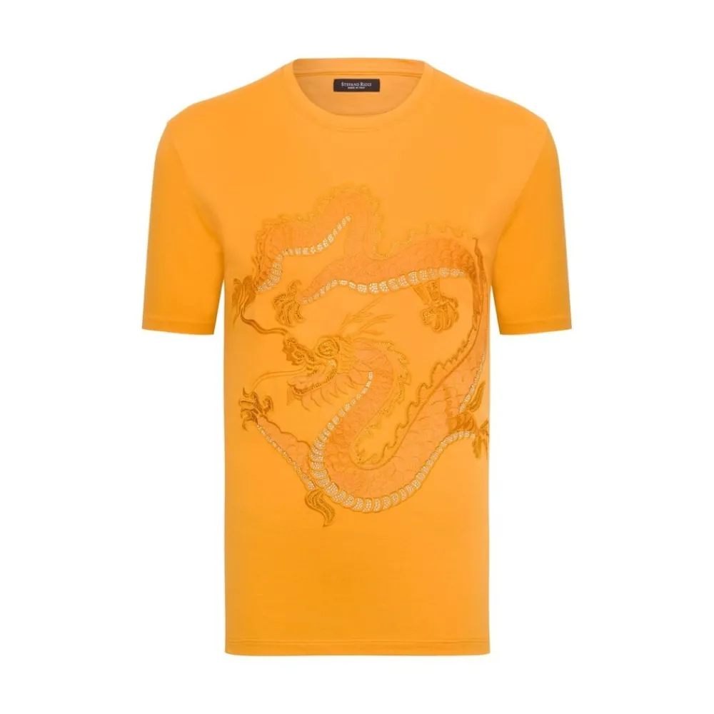 Hot T-Shirt With Chinese Dragon And Swarovski Details Mens T-Shirts
