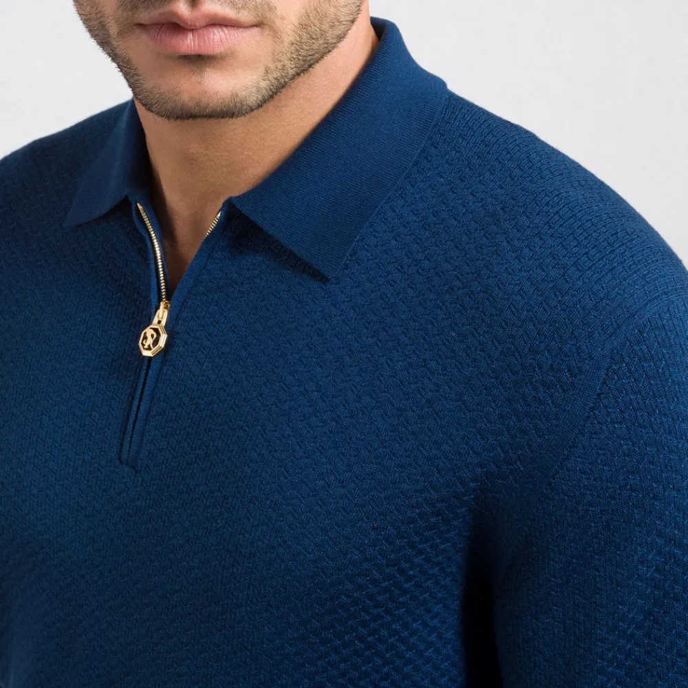 Cheap Wool And Silk Zip Polo Shirt Mens Knitwear