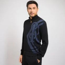 Fashion Zip Mock Neck Sweater Mens Jogging Suits