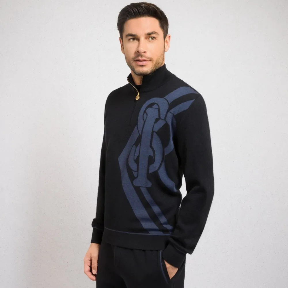 Fashion Zip Mock Neck Sweater Mens Jogging Suits