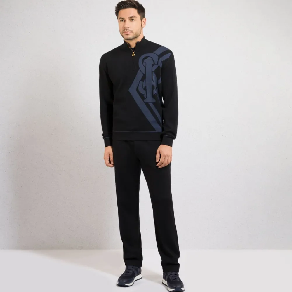 Fashion Zip Mock Neck Sweater Mens Jogging Suits