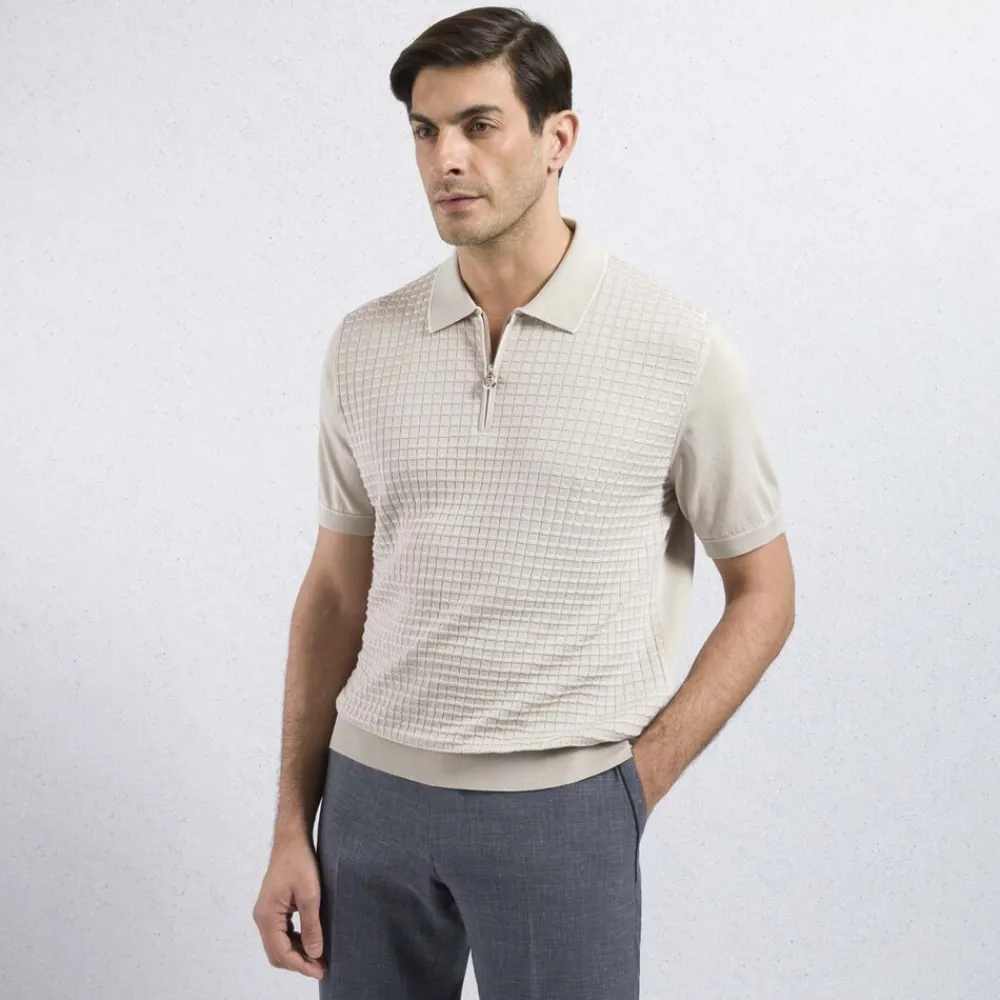 Fashion Zip Polo Shirt Mens Knitwear