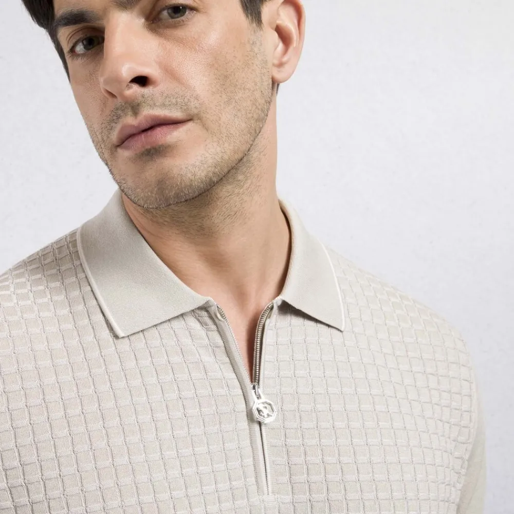Fashion Zip Polo Shirt Mens Knitwear